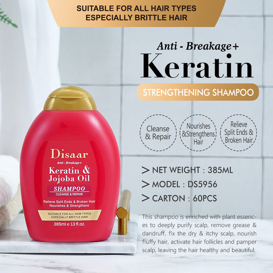 Disaar Keratin & Jojoba Oil Strengthening Shampoo – Anti-Breakage Repair for Dry & Damaged Hair (385ml)