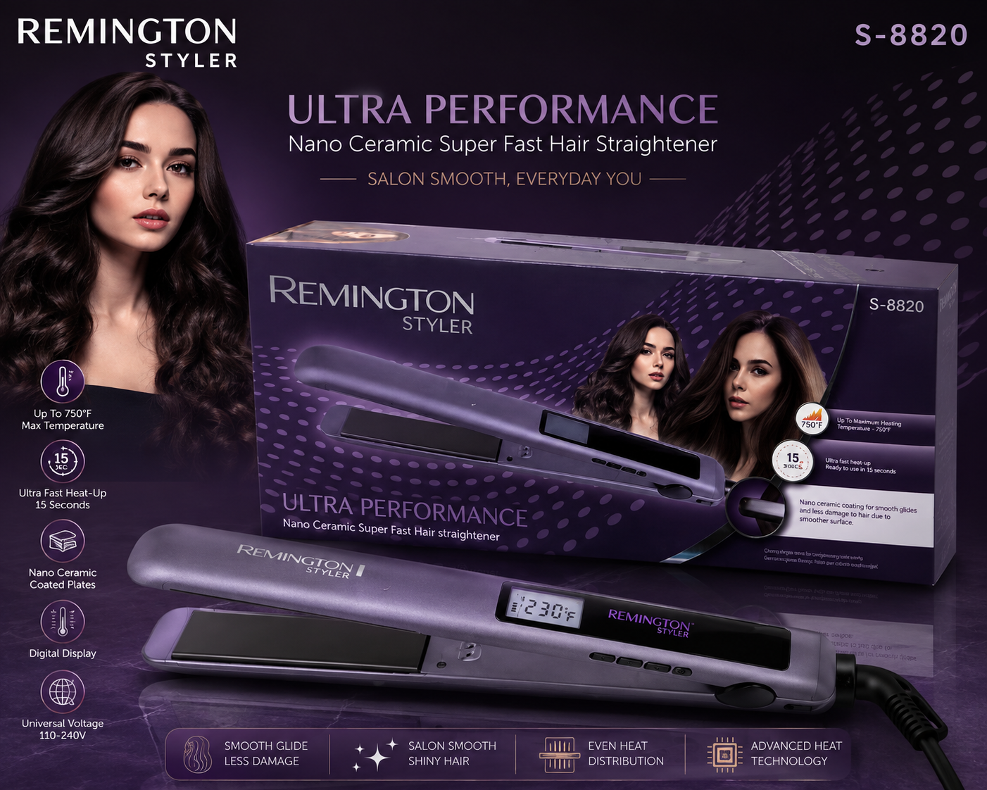 Remington Styler Straightener Nano Ceramic Model # 8820
