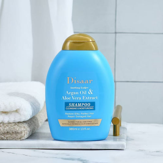 Disaar Argan Oil & Aloe Vera Extract Shampoo – Soothing Scalp, Deep Hydration & Hair Repair (385ml)