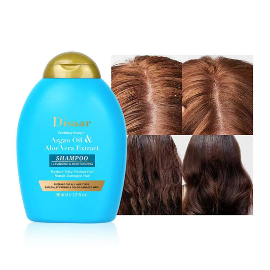 Disaar Argan Oil & Aloe Vera Extract Shampoo – Soothing Scalp, Deep Hydration & Hair Repair (385ml)