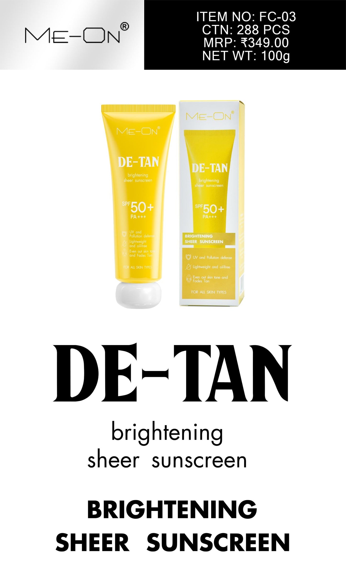 ME-ON Sunscreen SPF50 +++ (D Tan, 50, Sun Protection Factor (SPF))